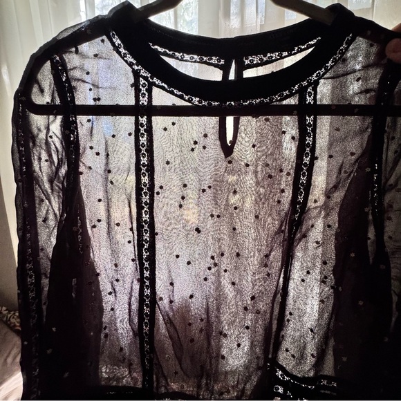 ALLSaints Sheer STAR Embroidered CHIFFON-CREPE Mini DRESS in BLACK Large - Picture 9 of 13